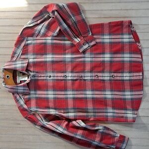 David Brooks Vintage Style Red Plaid 100% Cotton Comfy Button Down Causal Shirt